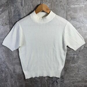 White Laura Scott short sleeve mock neck sweater T shirt Woman's Small